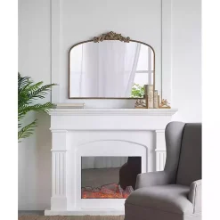 Kirklands Home Decorative Mirrors|Antique Gold Studded Floral Scroll Mirror