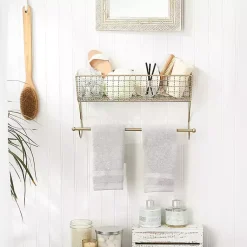 Kirklands Home Wall Storage|Antique Gold Wire Basket Towel Rack, 17 in.