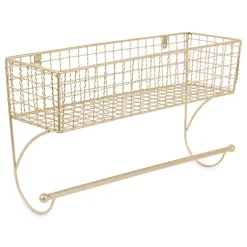 Kirklands Home Wall Storage|Antique Gold Wire Basket Towel Rack, 17 in.