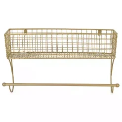 Kirklands Home Wall Storage|Antique Gold Wire Basket Towel Rack, 17 in.
