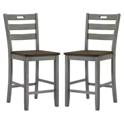 Kirklands Home Bar Stools & Counter Height Stools|Antique Light Wood Counter Stools, Set of 2 Gray
