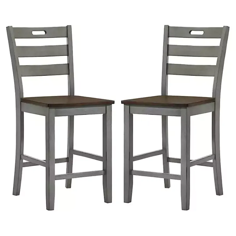 Kirklands Home Bar Stools & Counter Height Stools|Antique Light Wood Counter Stools, Set of 2 Gray