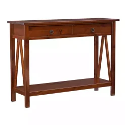 Kirklands Home Console Tables|Antique Tobacco Console Table with Bottom Shelf