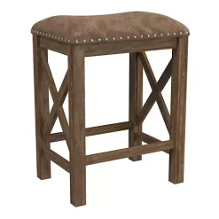 Kirklands Home Bar Stools & Counter Height Stools|Antique Walnut Faux Leather Stools, Set of 2 Brown