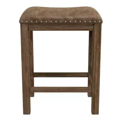 Kirklands Home Bar Stools & Counter Height Stools|Antique Walnut Faux Leather Stools, Set of 2 Brown