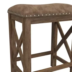 Kirklands Home Bar Stools & Counter Height Stools|Antique Walnut Faux Leather Stools, Set of 2 Brown