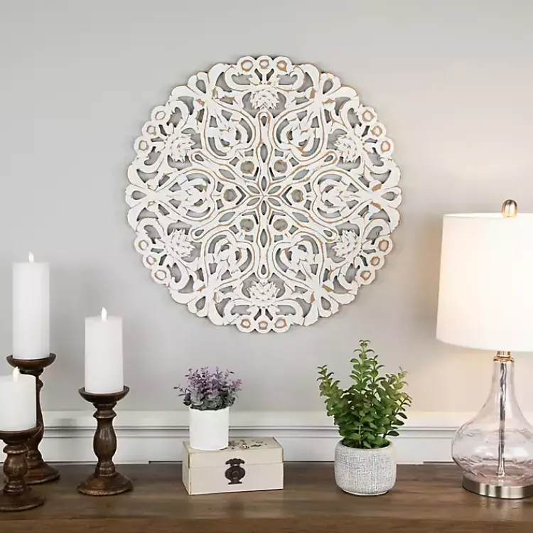 Kirklands Home Wall Plaques|Antique Damask Round Wall Plaque White