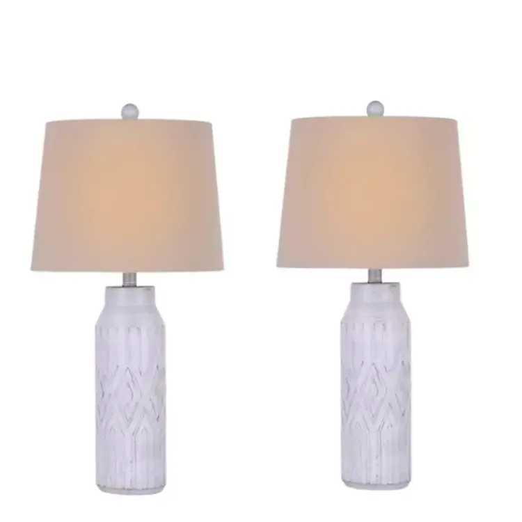 Kirklands Home Table Lamps|Antique White Deco Diamond Table Lamps, Set of 2 Tan