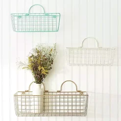 Kirklands Home Wall Storage|Antique White 2-pc. Long Wire Basket Set, 17 in.