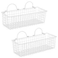 Kirklands Home Wall Storage|Antique White 2-pc. Long Wire Basket Set, 17 in.