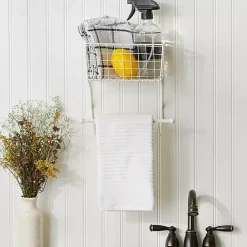 Kirklands Home Wall Storage|Antique White Wire Basket Towel Rack