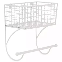 Kirklands Home Wall Storage|Antique White Wire Basket Towel Rack
