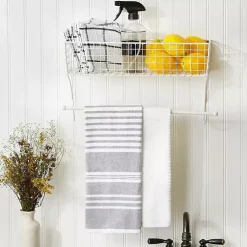 Kirklands Home Wall Storage|Antique White Wire Basket Towel Rack, 17 in.