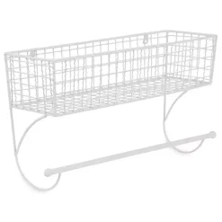 Kirklands Home Wall Storage|Antique White Wire Basket Towel Rack, 17 in.