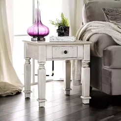 Kirklands Home Accent & End Tables|Antique Wood Heather Accent Table White