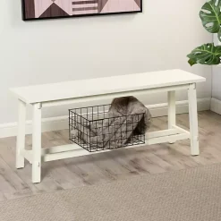 Kirklands Home Benches & Ottomans|Antique Wood Noah Bench White