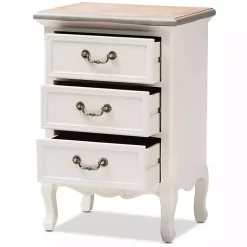 Kirklands Home Nightstands|Antique Wooden 3-Drawer Nightstand White