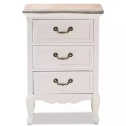 Kirklands Home Nightstands|Antique Wooden 3-Drawer Nightstand White