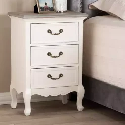 Kirklands Home Nightstands|Antique Wooden 3-Drawer Nightstand White
