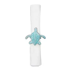 Kirklands Home Table Linens|Aqua Beaded Turtle Napkin Rings, Set of 6 Blue