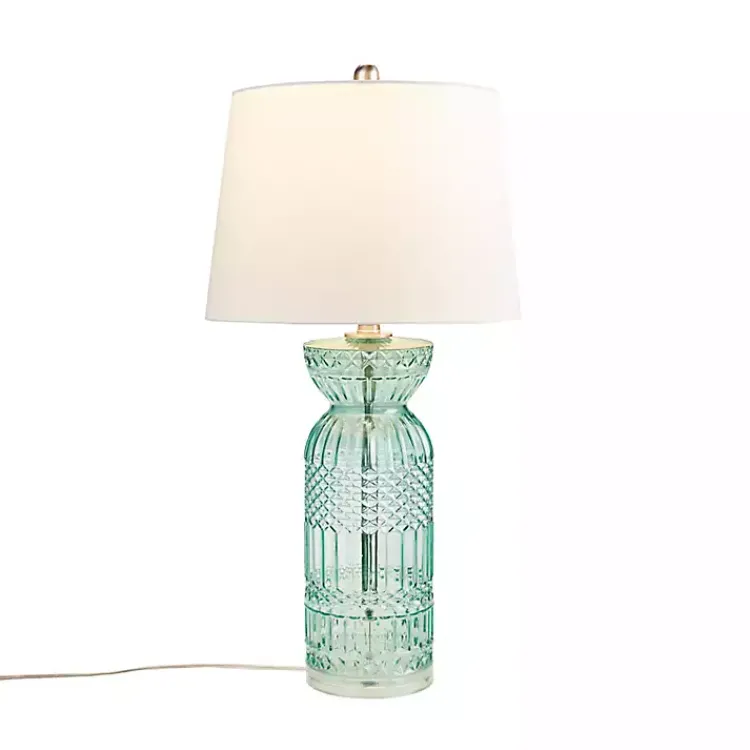 Kirklands Home Table Lamps|Aqua Textured Glass Luxuria Table Lamp Blue