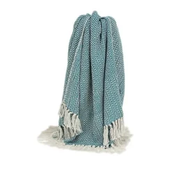 Best Aqua Chevron Cotton Handloomed Tassel Throw Blankets & Throws