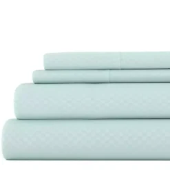 Kirklands Home Bed Sheets|Aqua Embossed Checkered 3-pc. Twin Sheet Set Blue