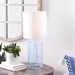 Kirklands Home Table Lamps|Aqua Seeded Glass Table Lamp White