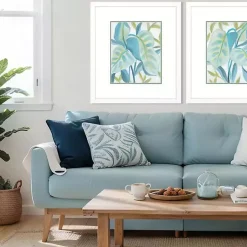 Kirklands Home Framed Art|Aqua Tropical Leaves I Framed Art Print Blue