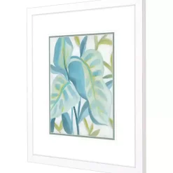 Kirklands Home Framed Art|Aqua Tropical Leaves I Framed Art Print Blue