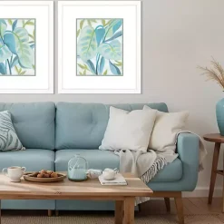 Kirklands Home Framed Art|Aqua Tropical Leaves II Framed Art Print Blue