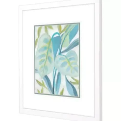 Kirklands Home Framed Art|Aqua Tropical Leaves II Framed Art Print Blue