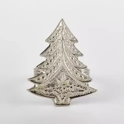 Kirklands Home Table Linens|Art Deco Christmas Tree Napkin Rings, Set of 4 Silver