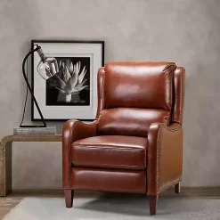 Kirklands Home Accent Chairs|Arturo Leather Wingback Recliner Brown