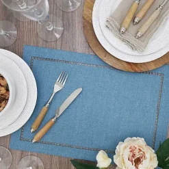 Kirklands Home Table Linens|Azure Laser-Cut Hemstitch Placemats, Set of 4 Blue