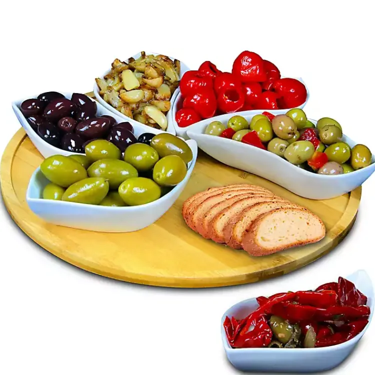 Kirklands Home Serving & Entertaining|Bamboo 6 Piece Ceramic Flower Set Lazy Susan