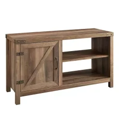 Kirklands Home Tv Stands & Media Consoles|Barn Door Rustic Oak TV Stand with Open Shelves Brown