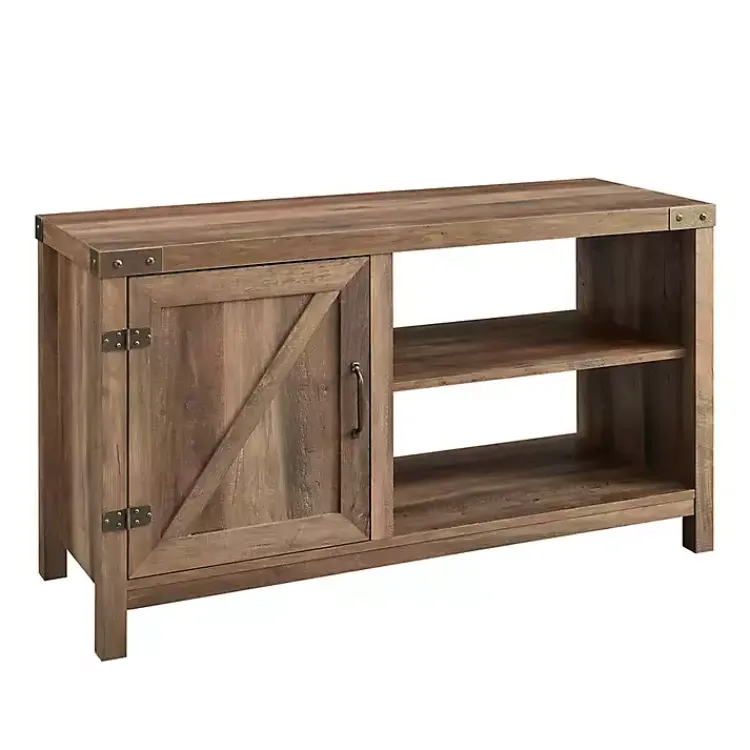 Kirklands Home Tv Stands & Media Consoles|Barn Door Rustic Oak TV Stand with Open Shelves Brown