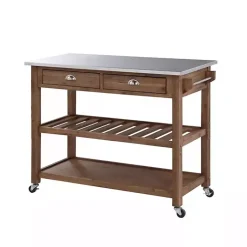 Kirklands Home Kitchen Islands & Bar Carts|Barnwood Sonoma Stainless Steel Top Kitchen Cart Brown