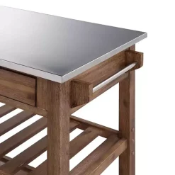 Kirklands Home Kitchen Islands & Bar Carts|Barnwood Sonoma Stainless Steel Top Kitchen Cart Brown