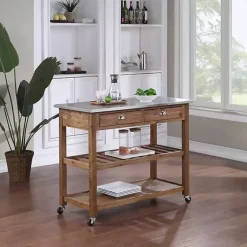 Kirklands Home Kitchen Islands & Bar Carts|Barnwood Sonoma Stainless Steel Top Kitchen Cart Brown