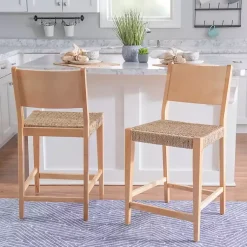 Kirklands Home Bar Stools & Counter Height Stools|Basketweave Seat Counter Stools, Set of 2 Tan