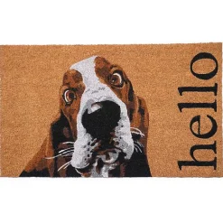 Kirklands Home Doormats|Basset Hound Hello Doormat Brown