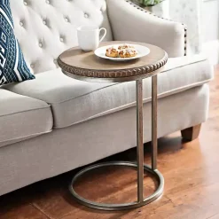 Kirklands Home Accent & End Tables|Beaded Round Wood C-Table Brown