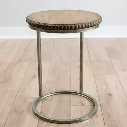 Kirklands Home Accent & End Tables|Beaded Round Wood C-Table Brown