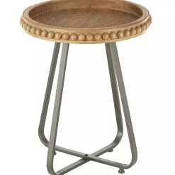 Kirklands Home Accent & End Tables|Beaded Wood Rattan Round Accent Table Brown