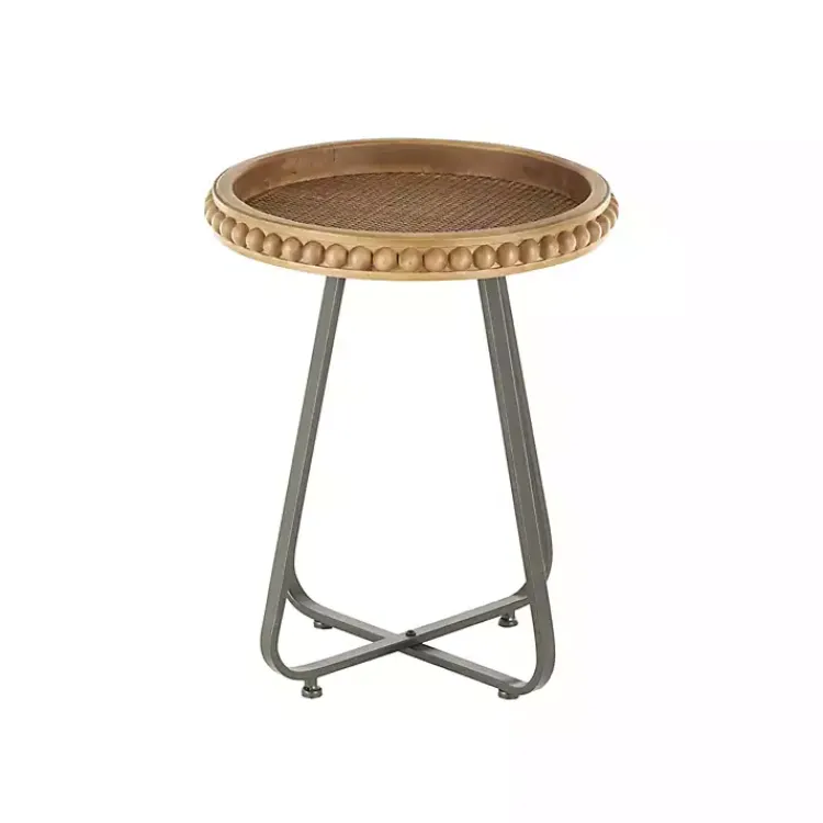 Kirklands Home Accent & End Tables|Beaded Wood Rattan Round Accent Table Brown