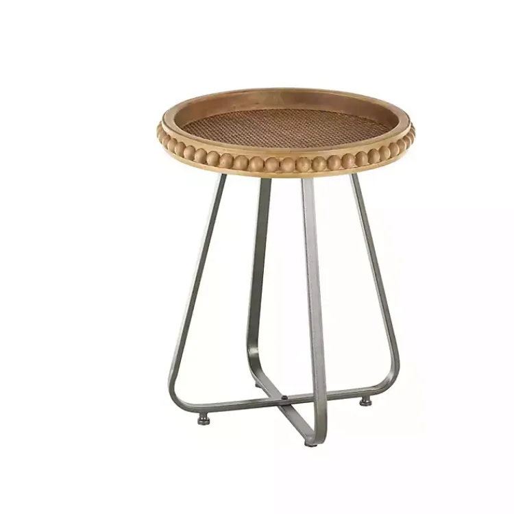 Kirklands Home Accent & End Tables|Beaded Wood Rattan Round Accent Table Brown