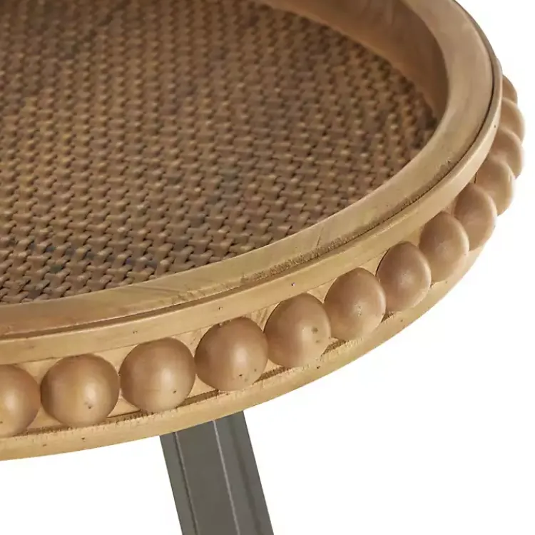 Kirklands Home Accent & End Tables|Beaded Wood Rattan Round Accent Table Brown