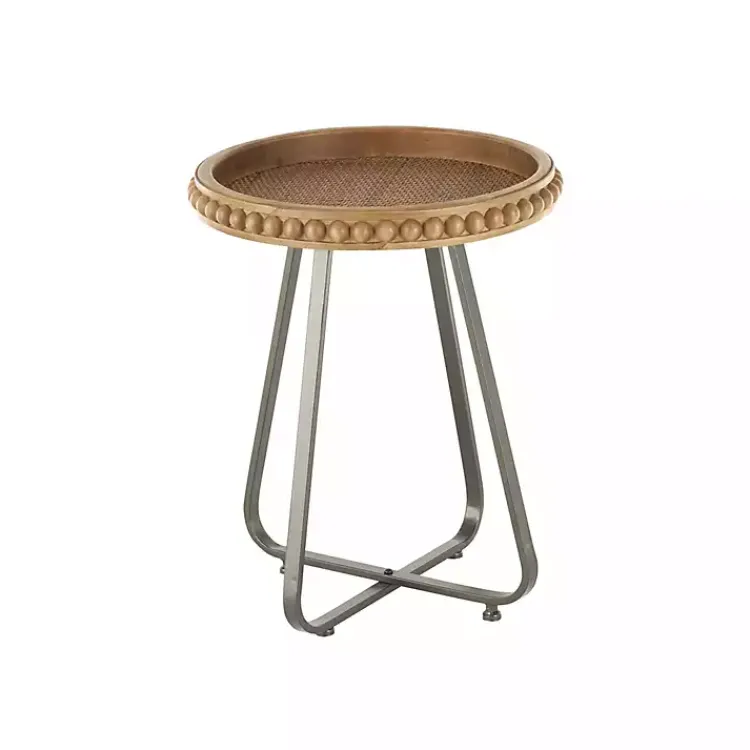 Kirklands Home Accent & End Tables|Beaded Wood Rattan Round Accent Table Brown